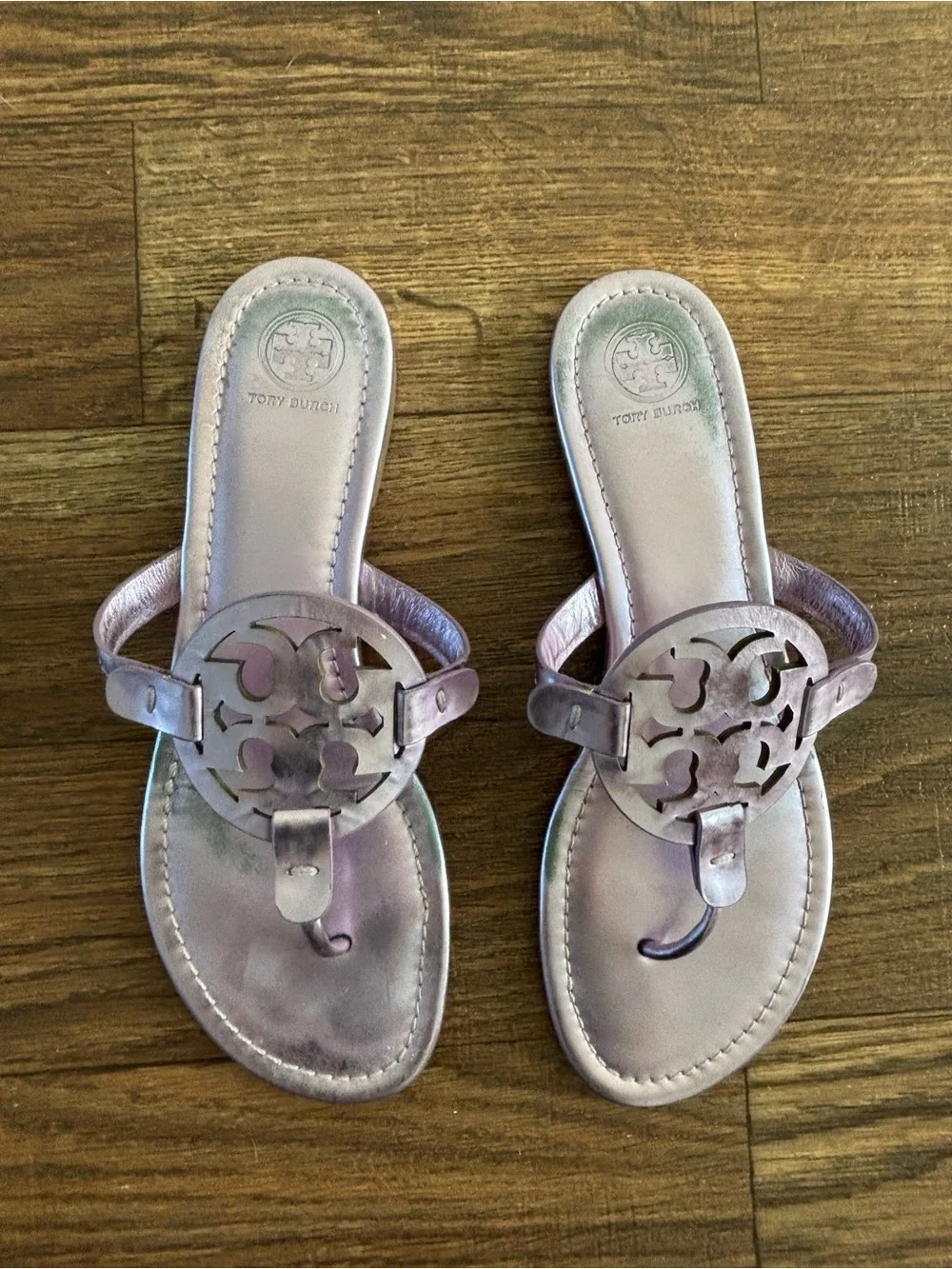 Tory Burch Miller Mirror Metallic Sandals Pink Purple Size 9